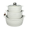 3 Piece White Ceramic Casserole Serving Dishes Set with Tempered Glass Lid Covers